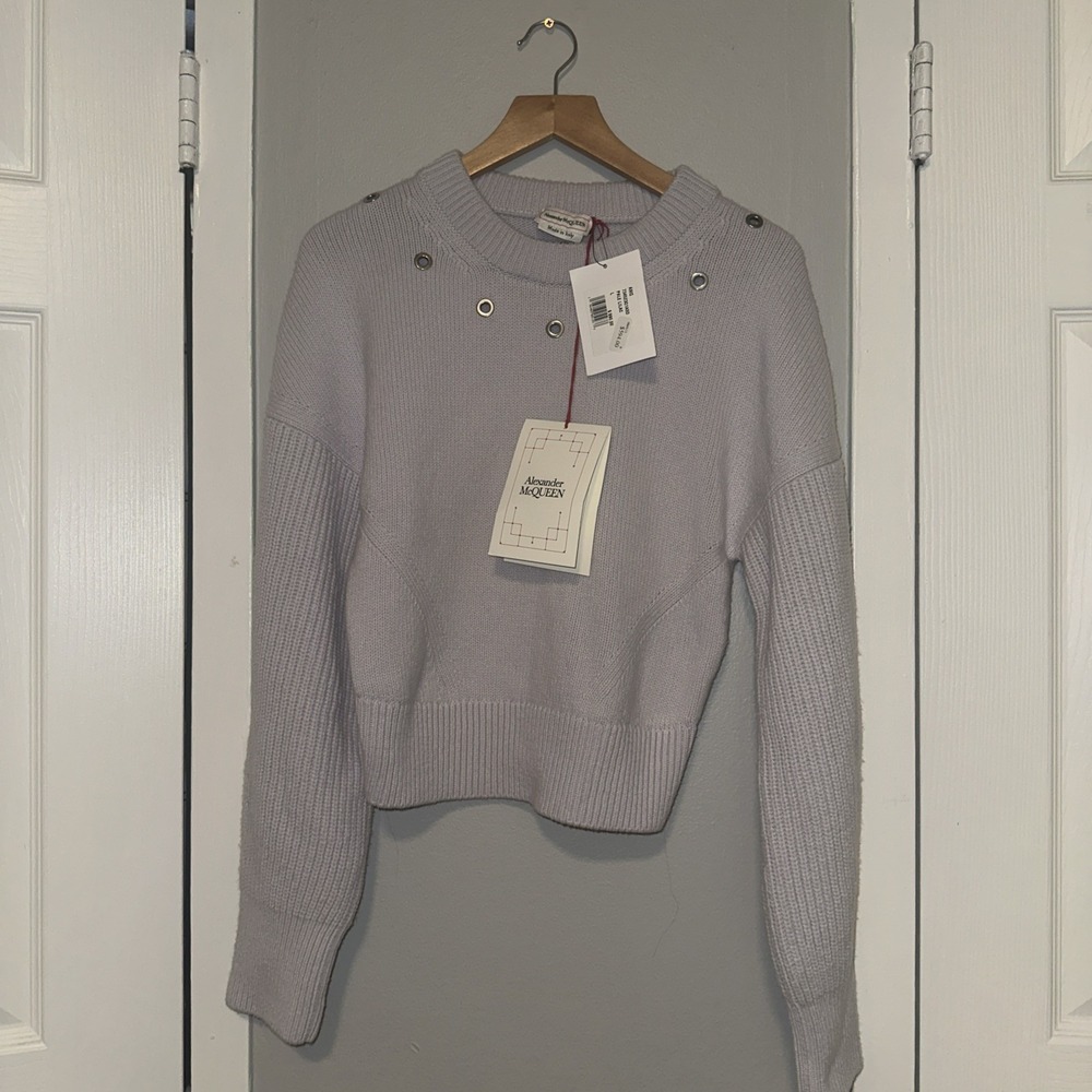 Alexander McQueen Eyelet Grommet Knit Sweater Lavender Wool Blend NWT Made Italy
